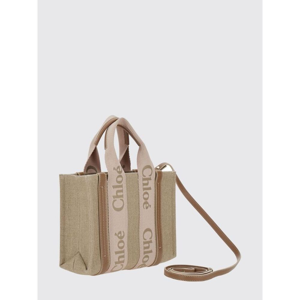 Chloe Women Small Woody Chloe Linen Canvas Tote Bag With Logo Ribbon Handles - Picture 2 of 3